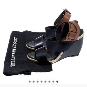 Beautiful Pierre Hardy Tri-Color leather and canvas ankle strap wedge sandals.